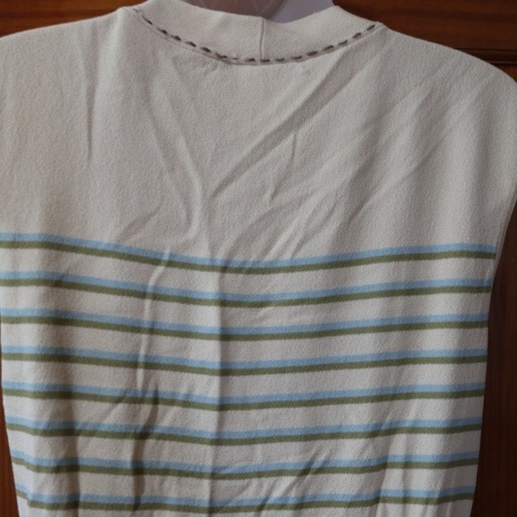 Nanette Lepore Cream Green Blue Stripe Sleeveless Bow Top Large Soft Chic Style - Picture 10 of 16